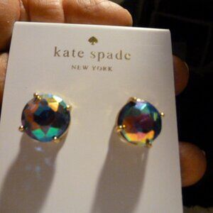 Kate Spade NY Gold Tone Blue aurora borealis stud earrings NEW